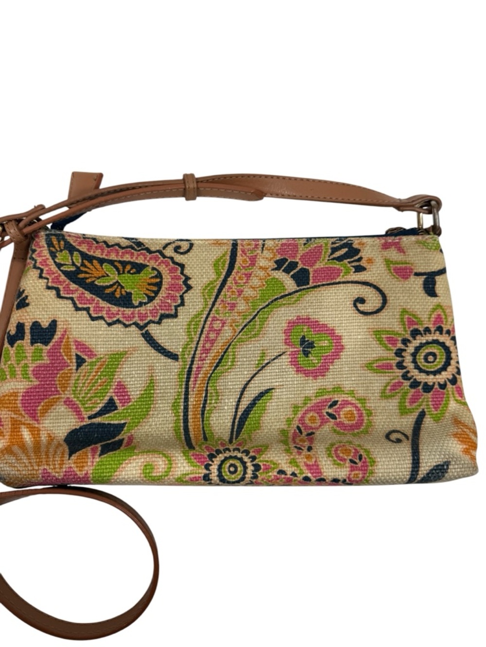 Spartina 449 Floral Canvas Crossbody with Cream Trim and Tan Strap - Picture 5 of 9